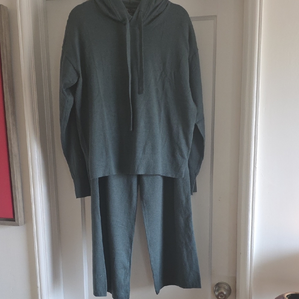 PJ SALVSGE Cozy Sage Leaf/Green Hoodie and Pants Set, Sz S,M